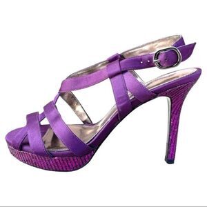 Nina Formal Violet Satin Open Toed Platform Embellished 4.5" Heel